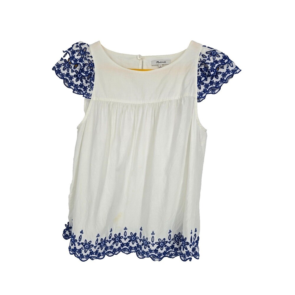 Madewell Size 4 Womens Top Embroidered Story Top Eyelet Flower Blouse